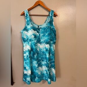 Torrid Blue and White Zip-Up one Piece Swim Dress Romper Style Size 3 X